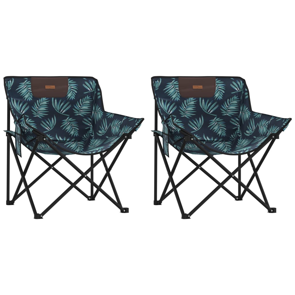 Camping Chairs with Pocket Foldable 2 pcs Leave Print